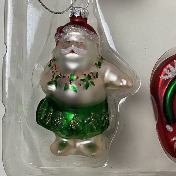 Hawaiian Tropical Holiday Mini Glass Christmas Ornaments Set 4 Santa, Hibiscus - Picture 7 of 10